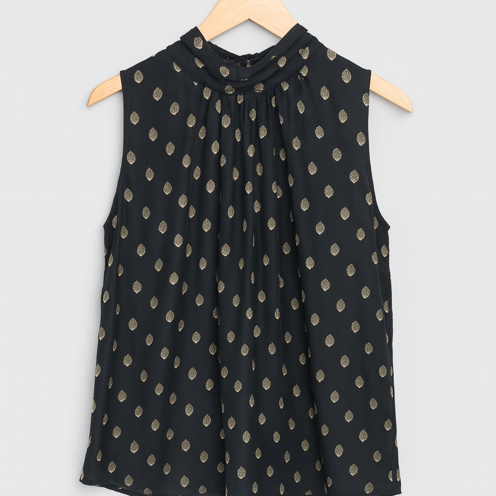 Catherine Malandrino Black Top with Diamond Gold Pattern